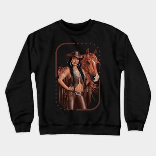 Black Cowgirl Derby Horse Graphic Crewneck Sweatshirt